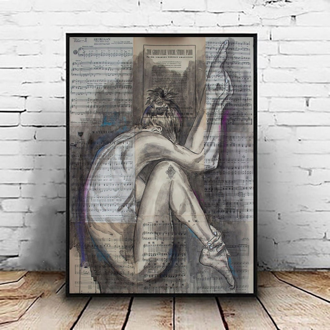 Original Yoga Art Nude Woman Figurative Painting Drawing on