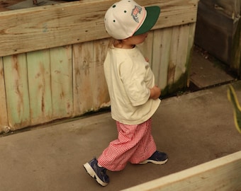 RED GINGHAM easy cotton pants