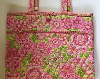 Vera Bradley Petal Pink Tote Purse Shoulder Bag ~ Vintage Floral Everyday Any Season Tote Bag ~ Signature Quilted Cotton Fabric Great GIFT!