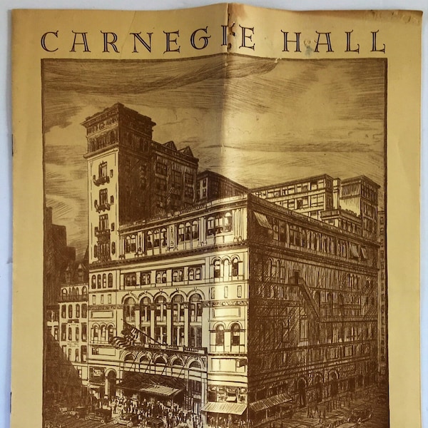 Vintage Carnegie Hall Program for the Season 1931-1932 New York City Concert Venue ~ Large Format 12 Page Music Souvenir Theatre Collectible