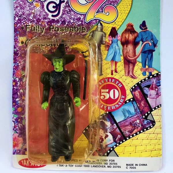 Vintage 1988 Rare WIZARD of OZ Mutli Toys Wicked Witch Poseable Figure ~ 50th Anniversary Tak-A-Toy New on Card Margaret Hamilton MGM Movie