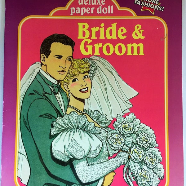 Vintage Deluxe Bride & Groom Paper Doll Book UNCUT ~ 1990 Western Publishing A Golden Book ~ 2 Paperdolls and Numerous Outfits ~ UNUSED Nice