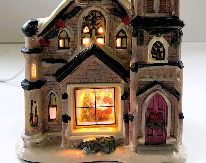 East West Distributing Lighted Porcelain CHURCH Interior View Window