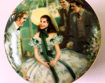 Vintage 1992 Gone With The Wind Porcelain Music Box "Scarlett at Twelve Oaks" ~ Premier Issue Scarlett & Her Suitors W. S. George GWTW Movie