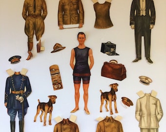 Muñeca de papel vintage Betty Bonnet de 1918: Recorte militar de Ladies Home Journal