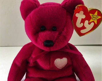 TY Valentina Beanie Baby Bear Valentine Magenta Pink Plush Beanie