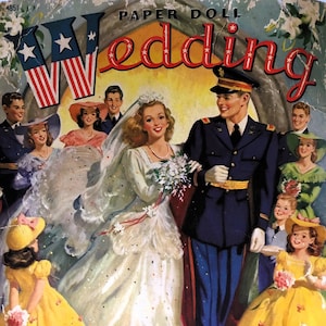 Vintage 1943 Paper Doll Wedding Merrill Publishing #4851 Cut Out ~ Military Wedding Series 7 WWII Paper Dolls & 39 Pcs Clothes Accessories