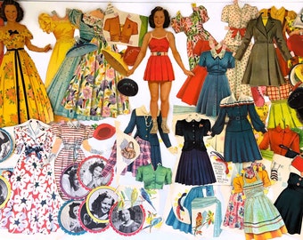 Vintage 1942 The New SHIRLEY TEMPLE Paper Dolls Saalfield Publishing #2425 Cut Out ~ Teen Movie Star ~ 2 Dolls & 59 Pcs Clothing Accessories
