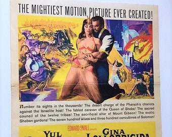 Vintage 1959 SOLOMON and SHEBA Window Card Trimmed ~ Gina Lollobrigida & Yul Brynner ~ United Artists Corporation ~ Movie Theatre Poster