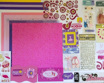 Lote de manualidades para álbumes de recortes de danza ballet: 450 papeles, pegatinas de princesa bailarina de tela de Jolee's Boutique, adornos, pegatinas con purpurina.