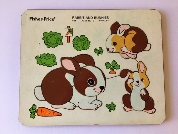 Vintage FISHER PRICE Wooden Tray Puzzle Rabbit and Bunnies | Etsy
