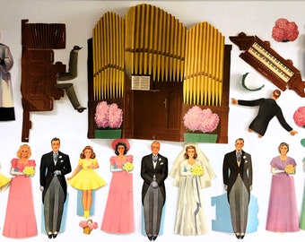 Vintage RARE 1943 Stand Up Wedding 3D Paper Dolls National Syndicate Displays #777 Cut Out ~ Bride Groom Wedding 13 Dolls & Accessories GIFT