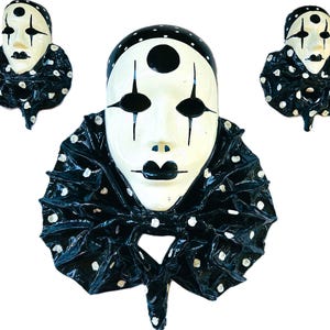 Vintage Papier Mache Clown Mask Set (3): Hand-Painted Mardi Gras Decor
