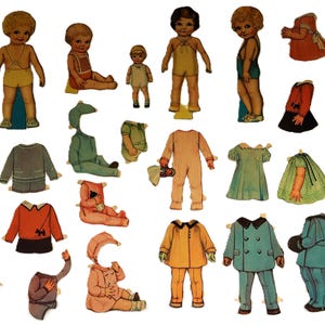 Vintage 1936 QUEEN HOLDEN Paper Dolls Cut Out ~ Peter, Baby Betty, Barbara, Patty & Baby Doll ~ 5 Paperdolls plus 23 Pieces of Clothing