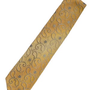Ermenegildo Zegna Tie Gold Two Tone Embroidered Floral Paisley Rare Pattern Made in Italy ~ Early 2000&#39;s Vintage 100% Silk Men&#39;s Necktie