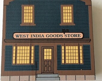 Vintage Cat's Meow Market Street Series "WEST INDIA GOODS Store" Wood Cut Shelf Sitter ~Mantle Display ~Signed Faline ~Retired New Condition