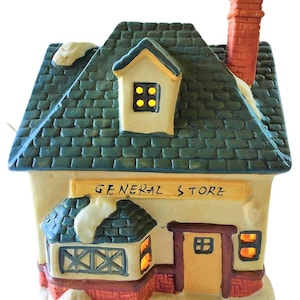 Vintage Lighted Porcelain General Store - 1980s Winter Village Display