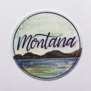 Adesivo in vinile Montana Laptop Bottiglia d'acqua Acquerello Lago Pini Deserto All'aperto Salute Verde