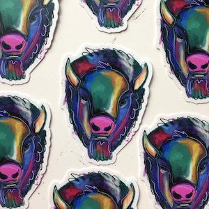 Vinyl Sticker Buffalo Bison Laptop Waterfles Veelkleurig Blauw Rood Roze Geel