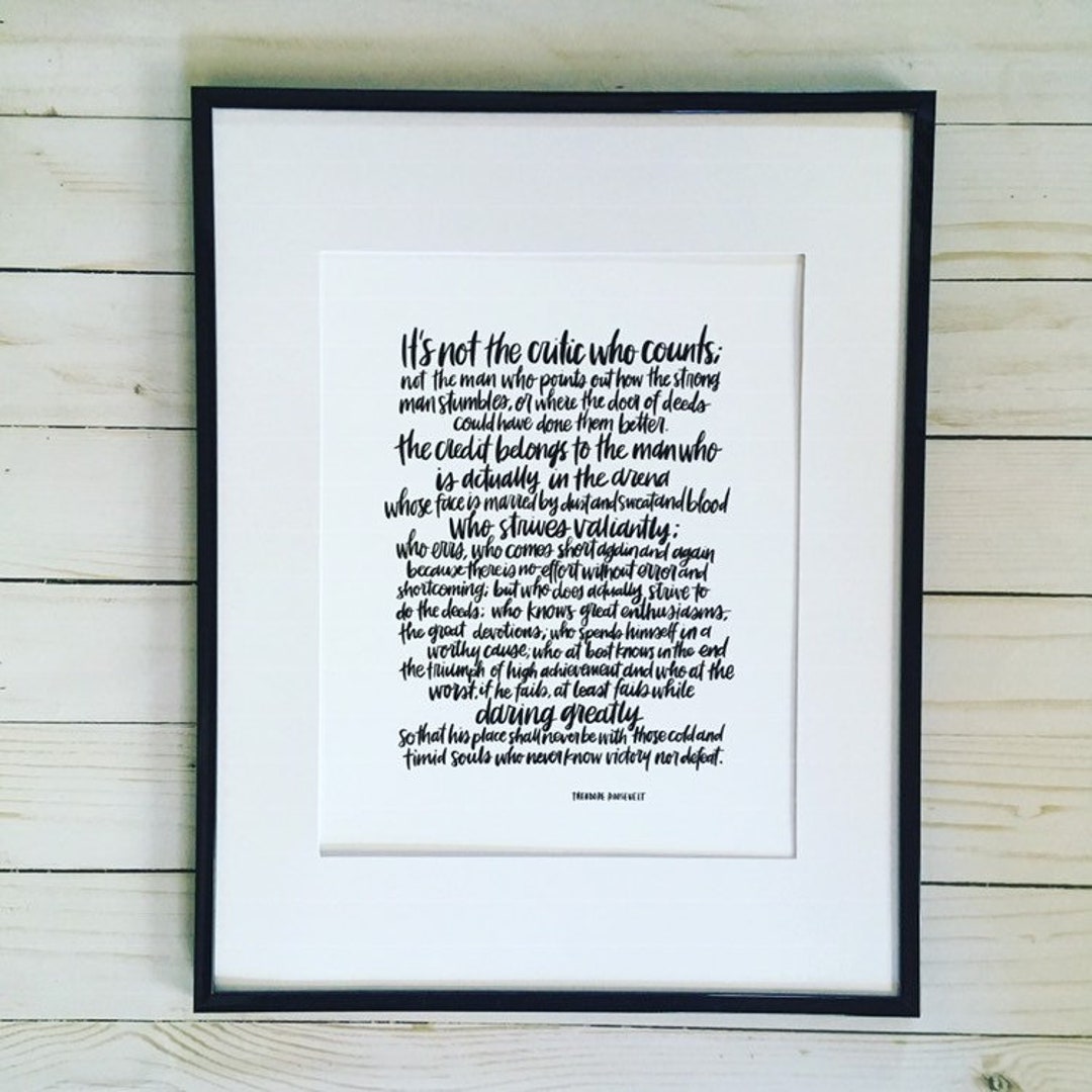 Printable the Man in the Arena Theodore Roosevelt Inspirational Quote