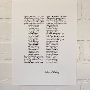 Kunstdruck handgeschriebene Gedicht "Wenn" von Rudyard Kipling Sie werden ein Mann mein Sohn sein