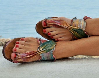 Greek Handmade Leather Sandals, Womens Sandals, Flat Leather Sandals "Mykonos" Ladies Sandals