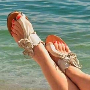 Greek Handmade Sandals,artistic white sandals# Women Sandals, Ready-to-ship sandals, Size EU 40 / 9-9.5 US "Leto"