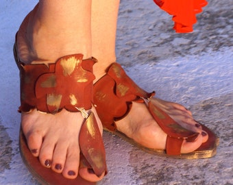 handmade leather unique sandals# Unique Number Ready to Ship, Size 40 / 9-9.5 US