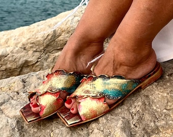 Greek Handmade Sandals,Womens, coffee Sandals# Unique Number Ready to Ship,sizeEU 38 / 7-7.5 US