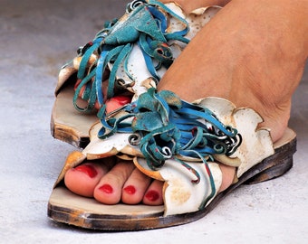 Greek Handmade Leather Sandals, Womens Sandals, Flat Leather Sandals "Mykonos" Ladies Sandals