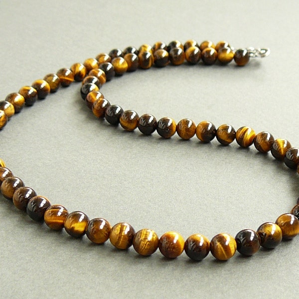 Tiger eye necklace 6mm genuine tigers eye beaded necklace for man women jewelry gift for boyfriend golden tigers eye gemstone necklace