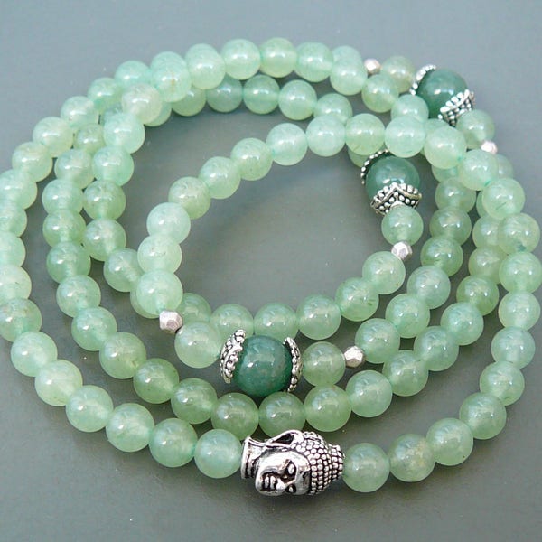 108 mala necklace Green Aventurine bracelet 108Mala Buddha beaded bracelet Yoga healing jewelry Buddhist Energy Bracelet 108 mala beads