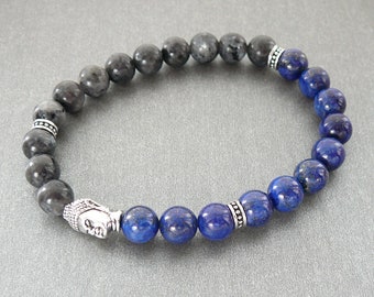 Buddha Bracelet Men Lapis Lazuli Jewelry Labradorite Bracelet Natural Blue Stone Bracelet Yoga Jewelry Gift for Men Buddhist Bead Bracelet