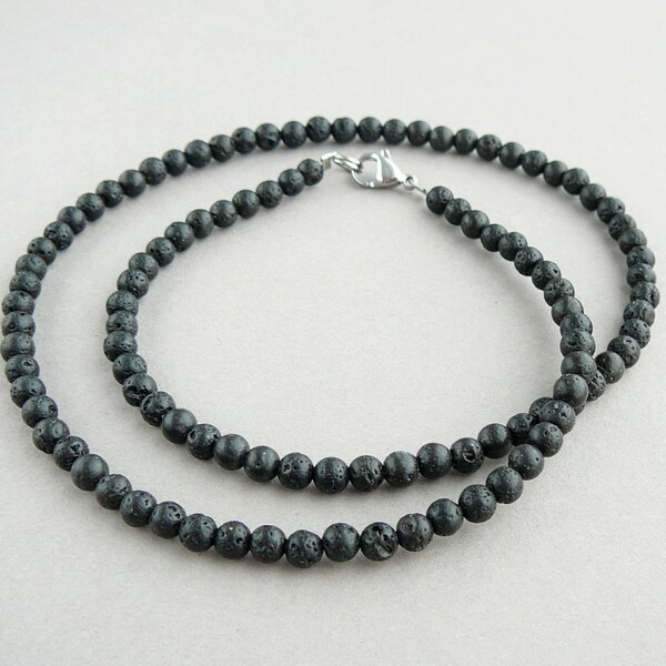 Schwarze Lava Halskette für Herren 4mm Lava Rock Choker Vulkanischen schwarzen Lava Mens Womens Choker Halsketten Geschenk für Männer schwarz Halsketten Lava Schmuck