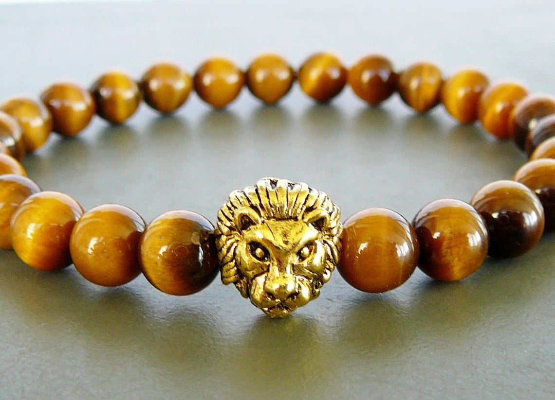 Lion Bracelet for Mens Tiger Eye Bracelet Gemstone Bracelet Etsy