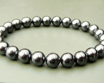 Hematite bracelet healing energy bracelet mens silver 8mm hematite beaded bracelet for men protection bracelets gemstone mens womens jewelry