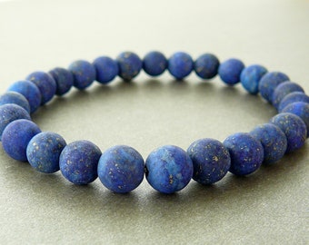 Lapis Lazuli Bracelet Matte Lapis Lazuli Bracelet Womens Mens Blue Gemstones Bracelet Natural Lapis Lazuli Jewelry Stretch Beaded Bracelets