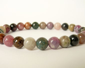 Natural Tourmaline Bracelet Women Beaded Bracelet Stretch Bracelet Tourmaline Multicolor bracelet Bead Bracelet Genuine Tourmaline Bracelet