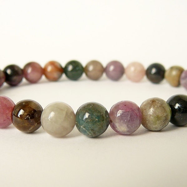 Natural Tourmaline Bracelet Women Beaded Bracelet Stretch Bracelet Tourmaline Multicolor bracelet Bead Bracelet Genuine Tourmaline Bracelet