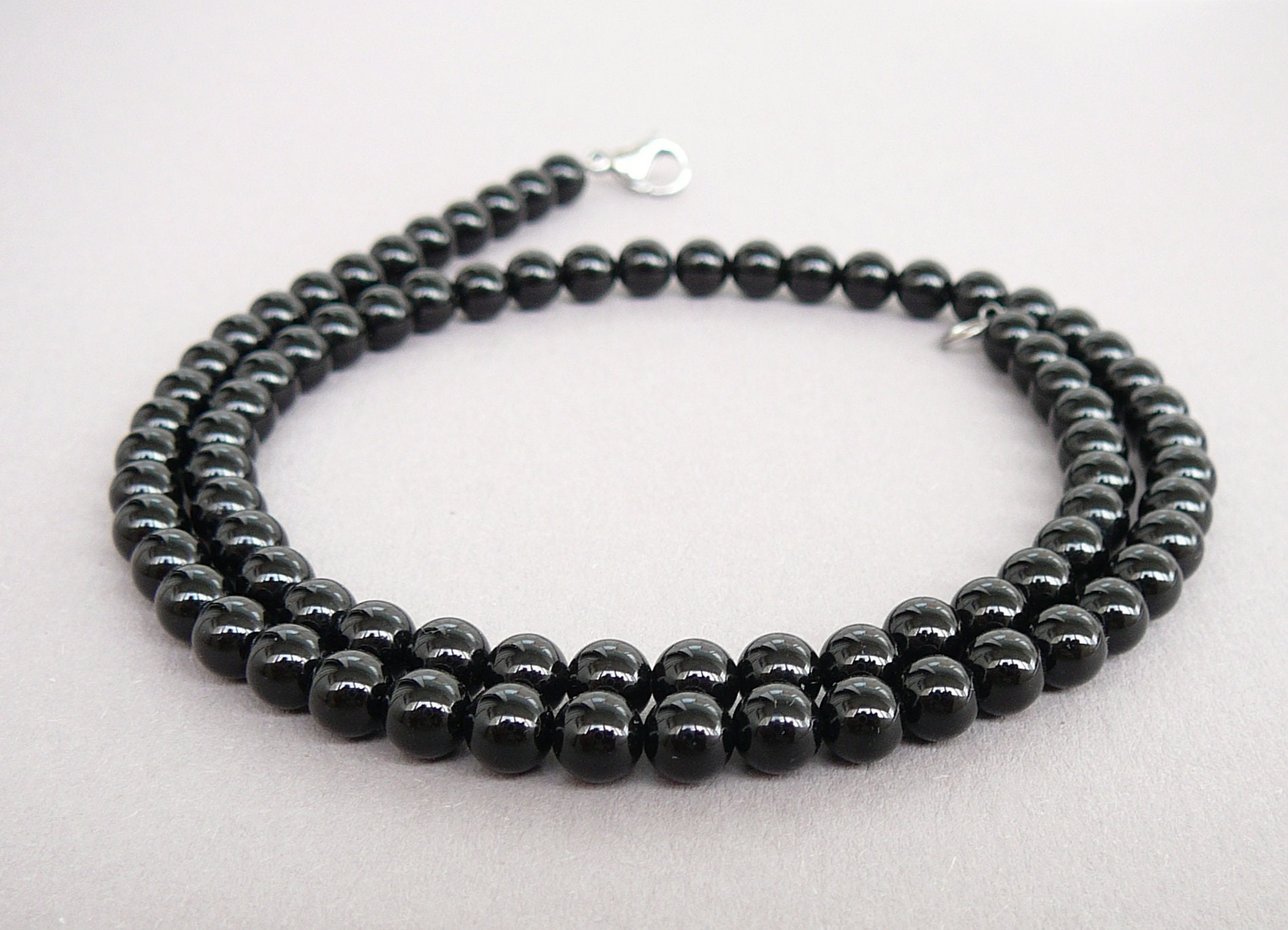 Black Agate Beaded Necklaces Mens 6mm Black Stone Necklace for - Etsy