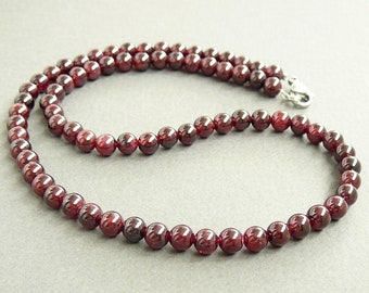 Garnet necklace 6mm genuine garnet beaded necklace for man women dark red stones necklace january birthstone gift for men garnet necklaces