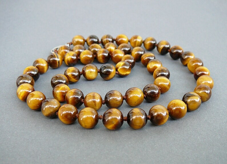 Collier Perles œil De Tigre Pour Homme - Obsidienne Noire, Tailles 47-58cm, Perles 6/8/10mm