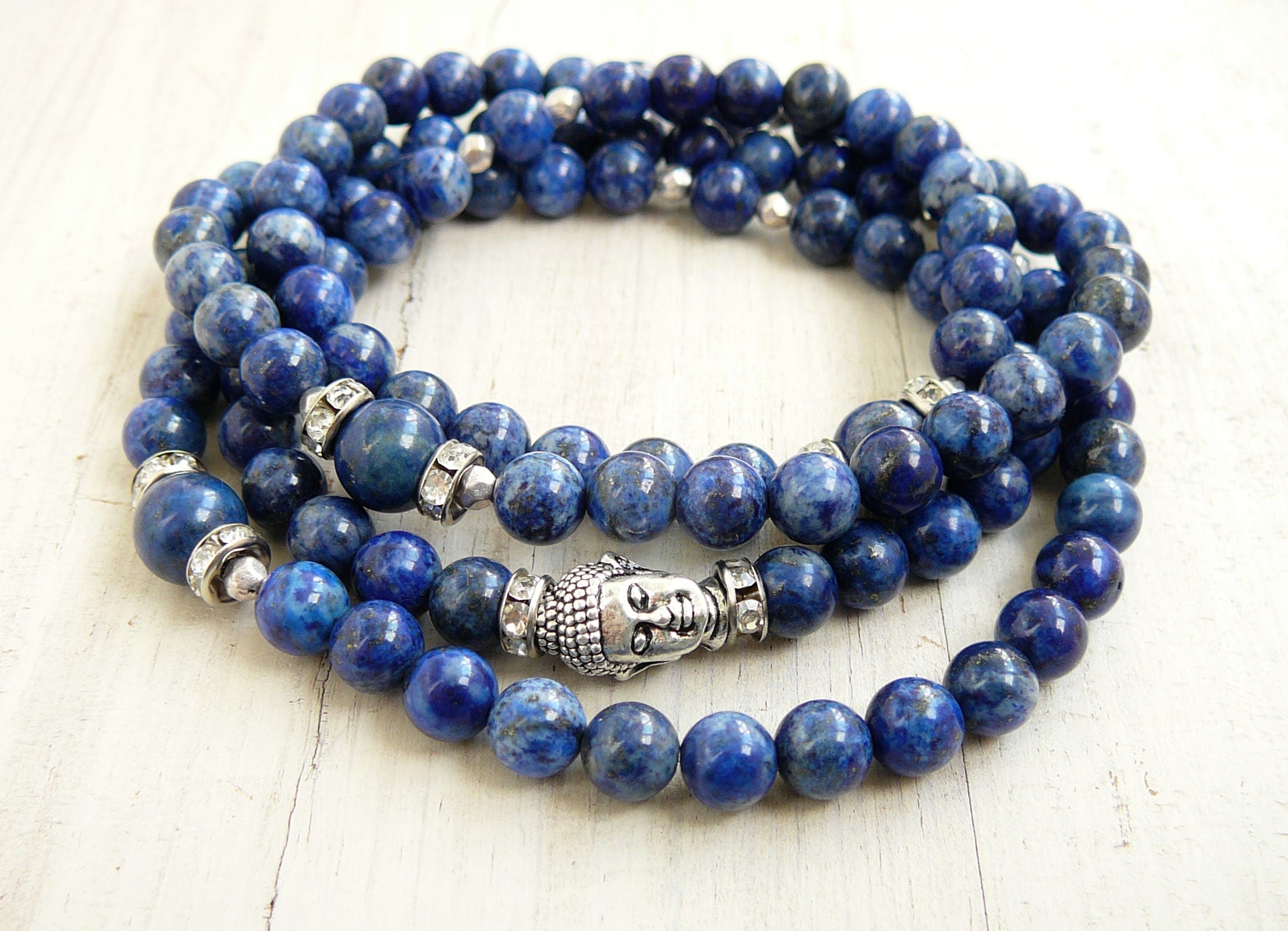 Lapis Lazuli Buddha108 Beads Meditation Mala Bracelet – Cali Crystals