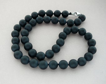Mens black onyx necklace 10mm matte black onyx bead necklaces for man for women gift black knotted necklaces for boyfriend gift onyx jewelry