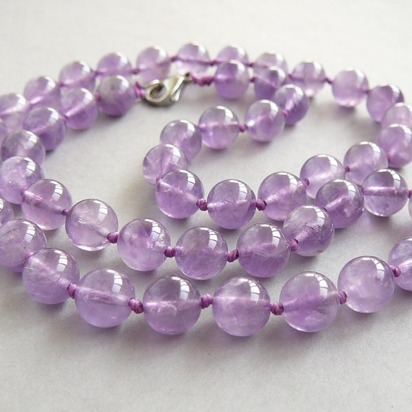 Amethyst Necklace Amethyst Beaded Jewelry for Women 8mm Genuine Amethyst Stone Hand Knotted Bead Necklaces Mom Gift Purple Gemstone Necklace