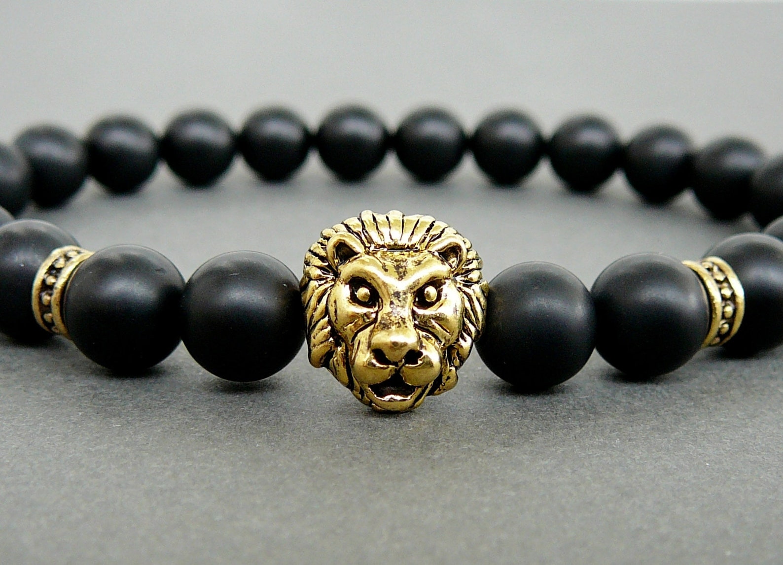 Mens Bead Bracelet Mens Lion Bracelet Men's Black Onyx Etsy