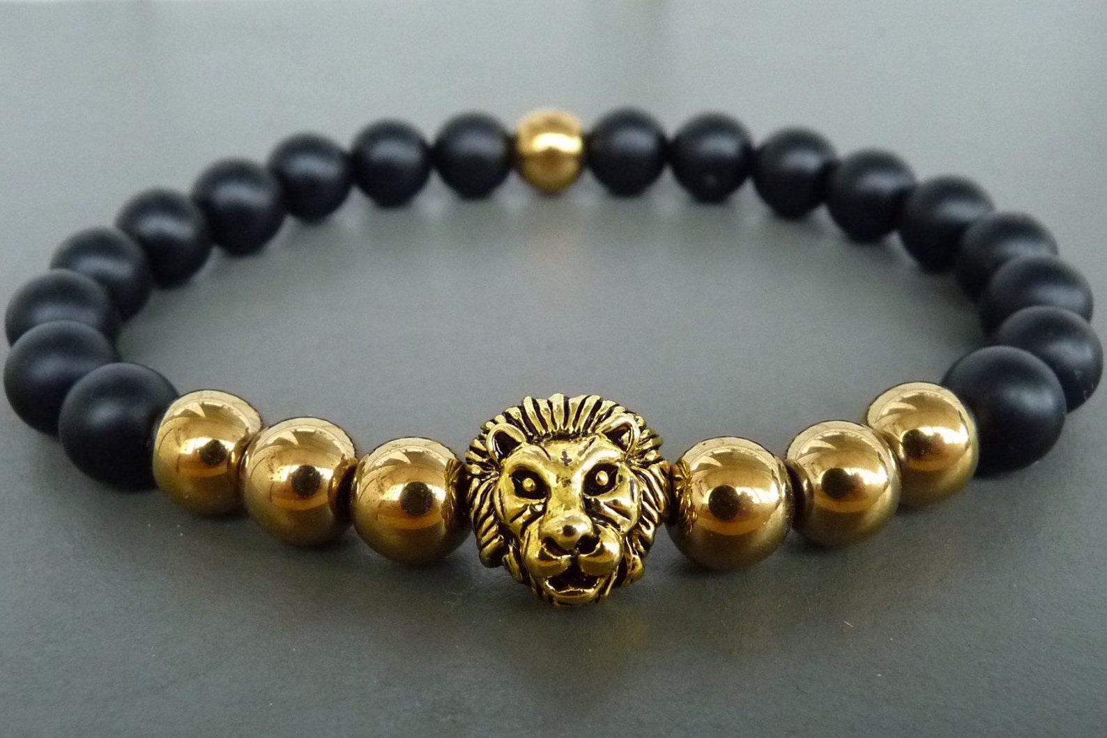 Lion Bracelet Gift for Him Mens Gold & Black Bracelet Etsy