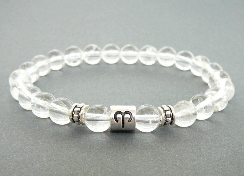 Aries Bracelet Clear Quartz Zodiac Bracelet for Men Women Gift Etsy