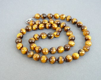 Tiger Eye Necklace for Mens Tigers Eye Bead Jewelry Beaded Necklace Mens Necklace Hand Knotted Necklace Gemstone Necklace for Man Gift Idea