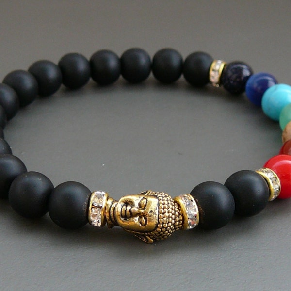 Mala bracelet, Buddha bracelet, 7 chakra Bracelet, Black onyx bracelet, Energy Stones, Yoga bracelet, tibetan mala, Meditation Bracelet